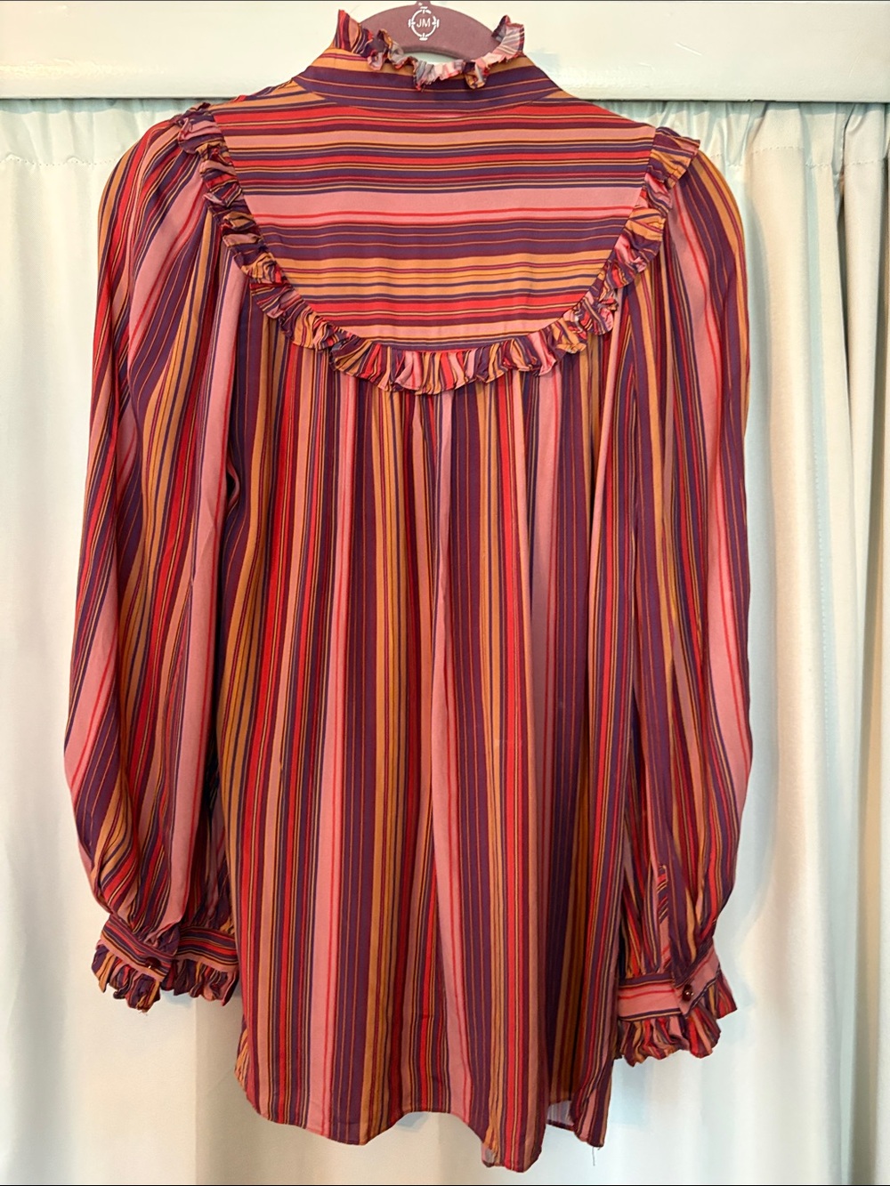 Zimmermann Pink Red Orange Striped Ruffle Blouse As seen on Drew Barry Sz 2 - Picture 2 of 5